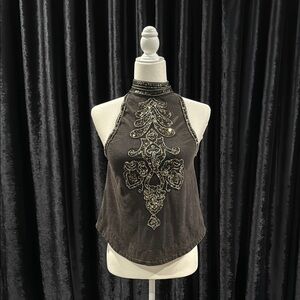 Ecote Black and Silver Embellished Tank Top